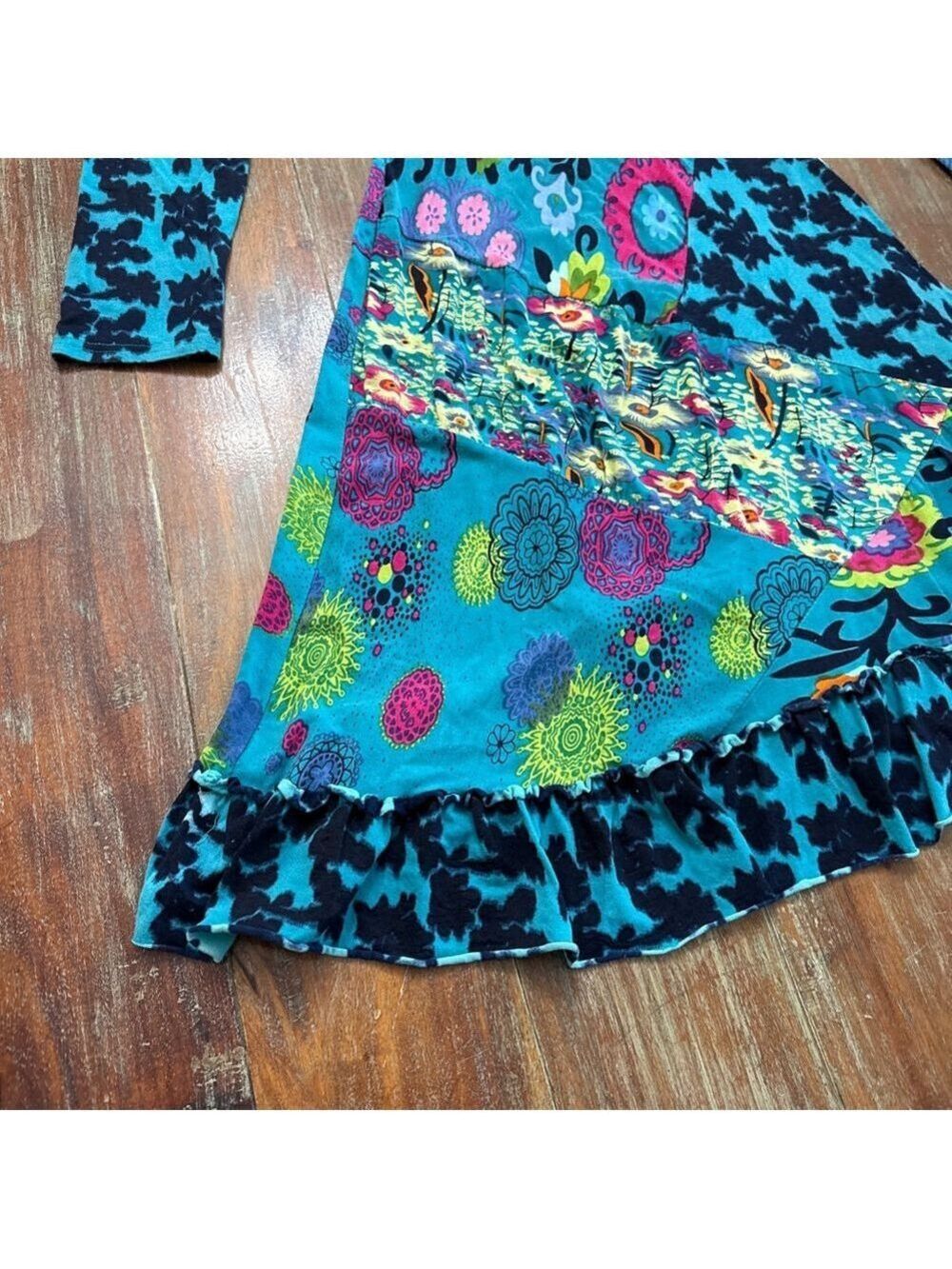 Fashion Fuse Teal Pink Floral Patchwork Dress Small - Picture 4 of 11
